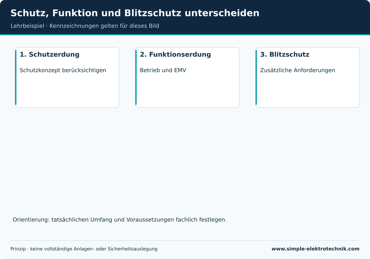 Schutz, Funktion und Blitzschutz unterscheiden Aufgaben können koordiniert sein, sind aber nicht austauschbar.