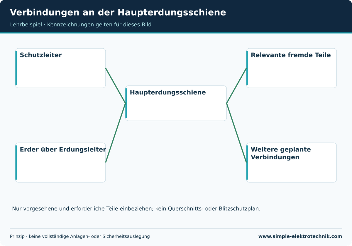 Verbindungen an der Haupterdungsschiene Nur erforderliche und vorgesehene Teile; keine universelle Anschlussliste.