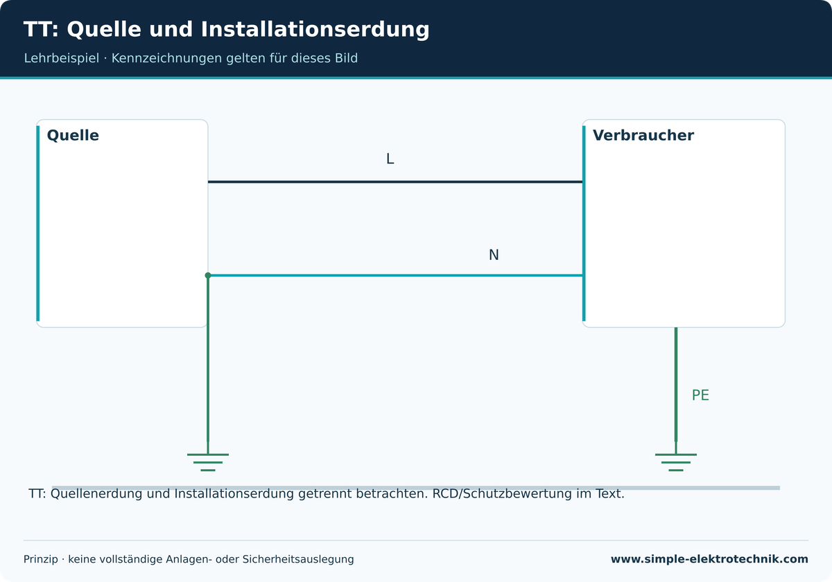 TT: Quelle und Installationserdung Vereinfachtes TT-Funktionsbild; nicht alle Leiter und Schutzorgane dargestellt.