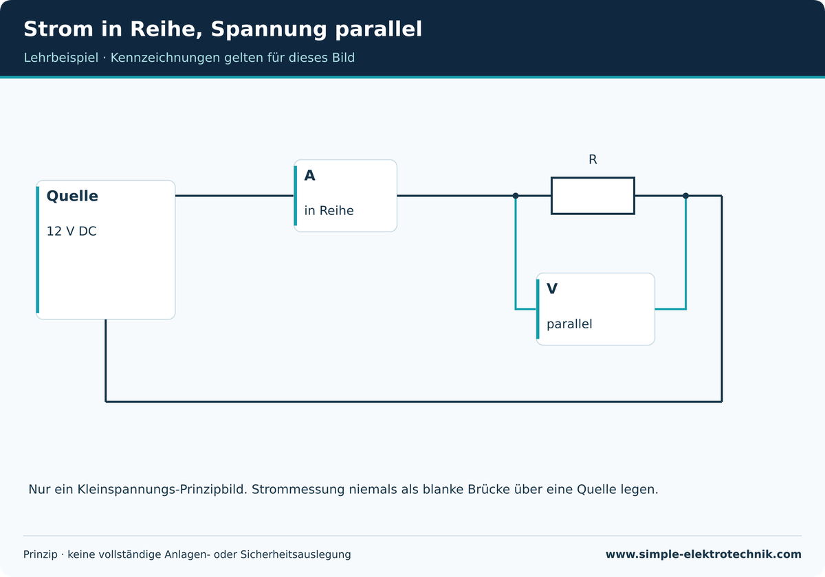 Abstrakter Kleinspannungsaufbau mit getrennten Messaufgaben.