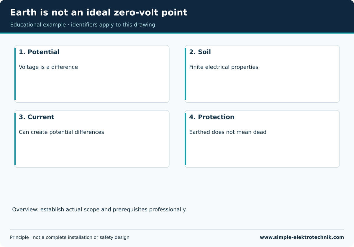 Earth is not an ideal zero-volt point An electrode does not guarantee universal zero potential.
