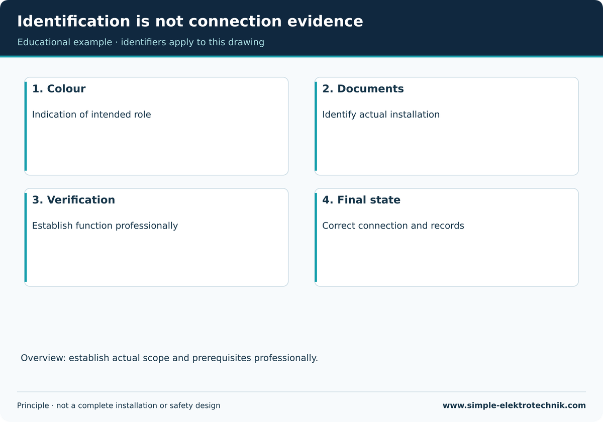 Identification is not connection evidence Colour, function and correct connection are separate questions.