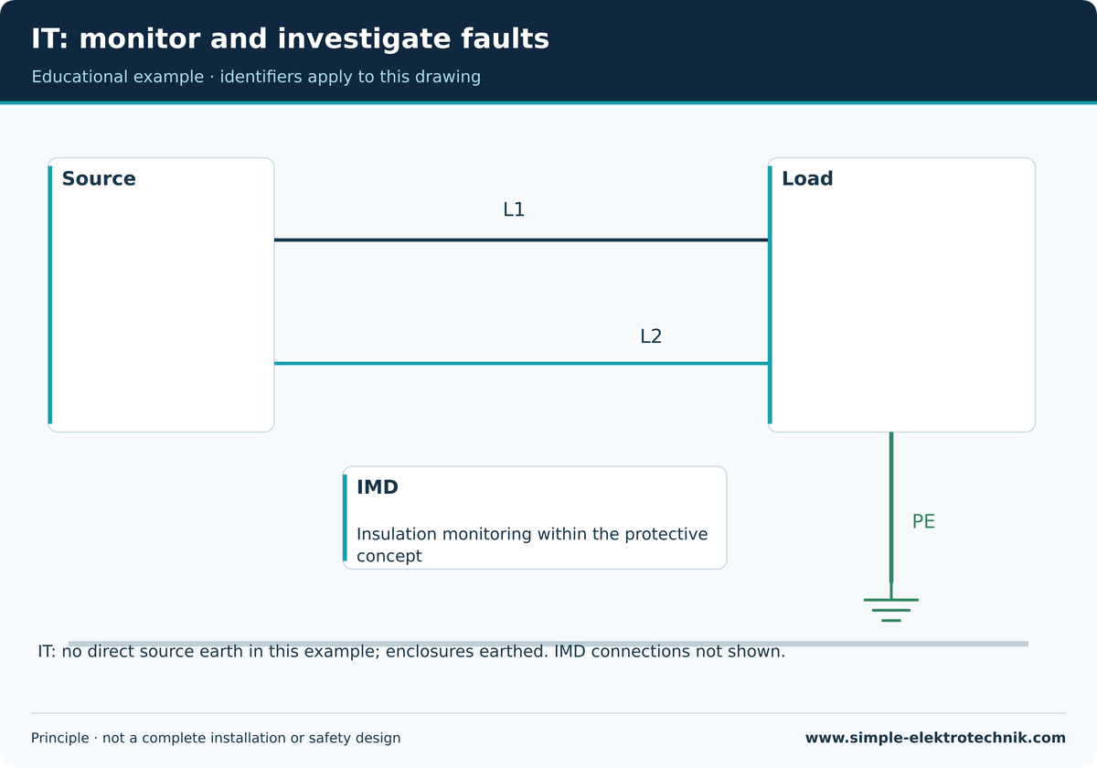 IT: monitor and investigate faults Simplified IT functional view; not all conductors and protective devices are shown.