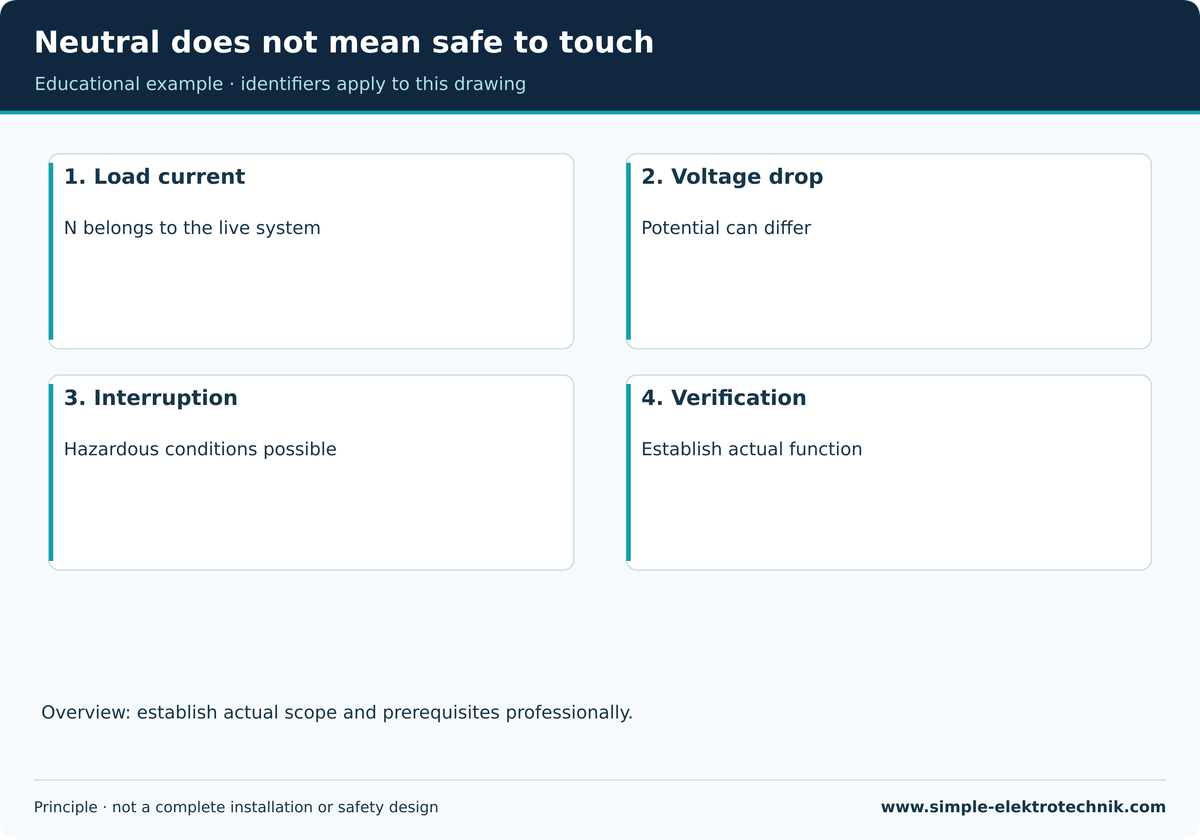 Neutral does not mean safe to touch Neutral identity is not proof of absence of voltage.