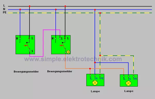 Schaltbild von 2 Bewegungsmelder simple elektrotechnik