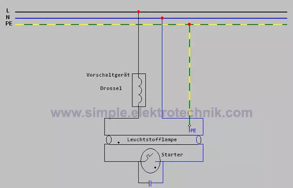 circuit diagram of inductive single circuit fluorescent lamp simple electrotechnology