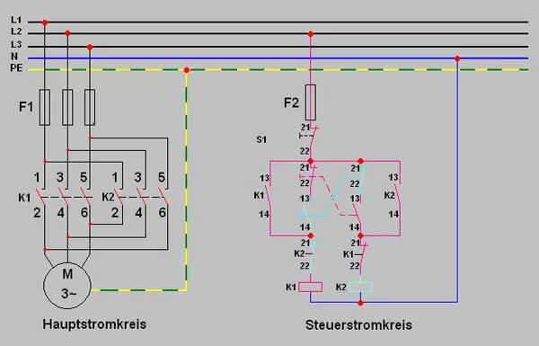 Circuit Diagram of a Reversing Contactor Circuit