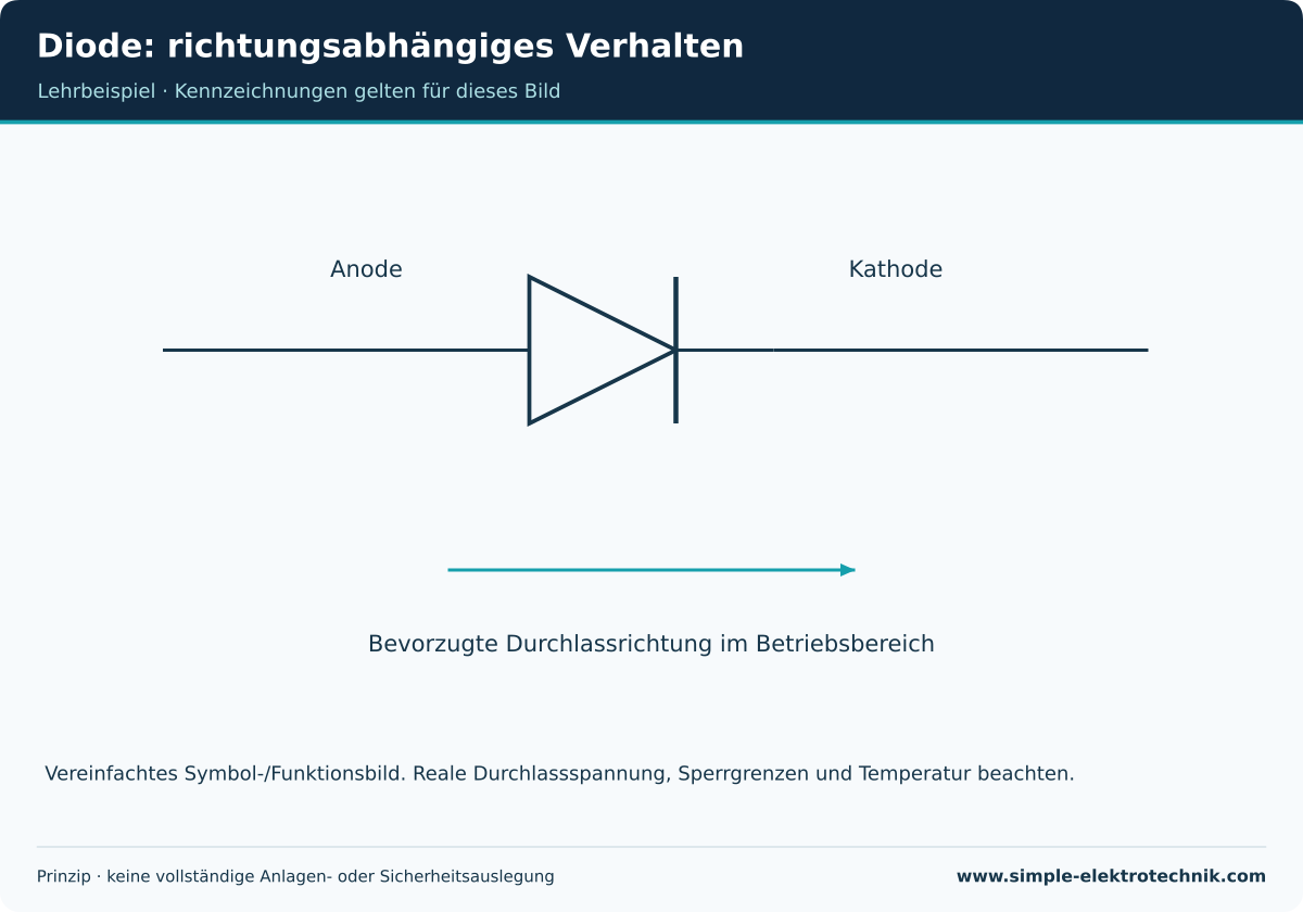 Vereinfachtes Diodenprinzip ohne reale Kennlinie oder feste Durchlassspannung.