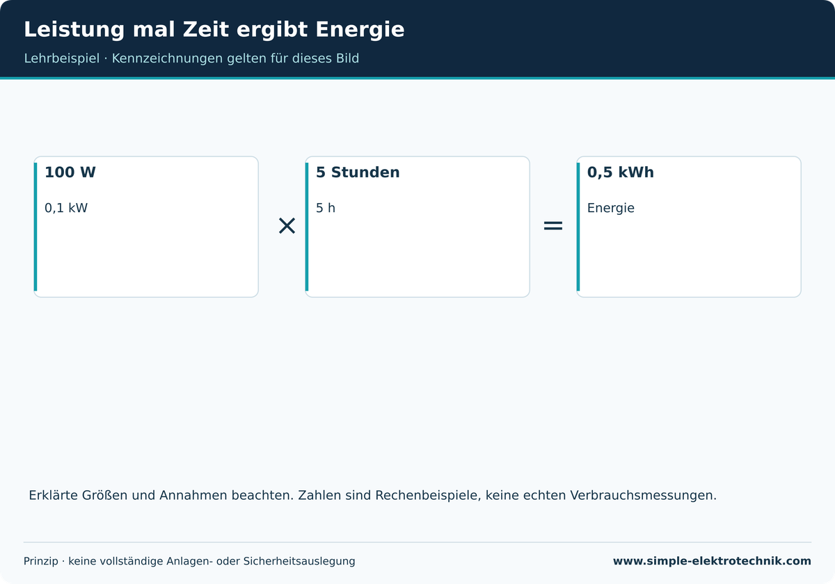 100 W über 5 h ergeben 0,5 kWh.