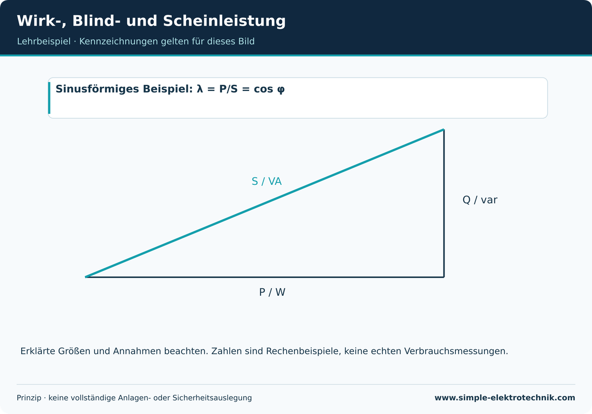 Qualitatives Leistungsdreieck für sinusförmige Größen.