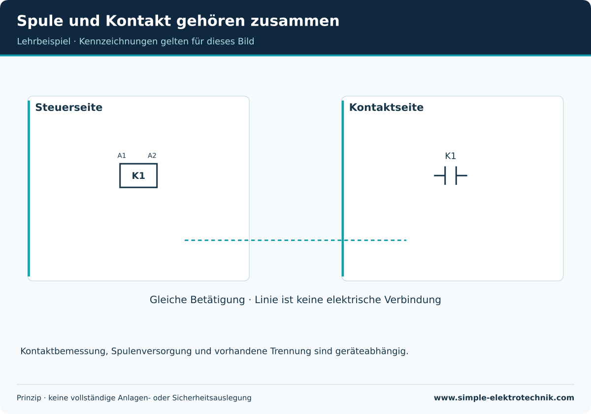Relaisprinzip: gleiche Betätigung, getrennte Funktionsdarstellung.