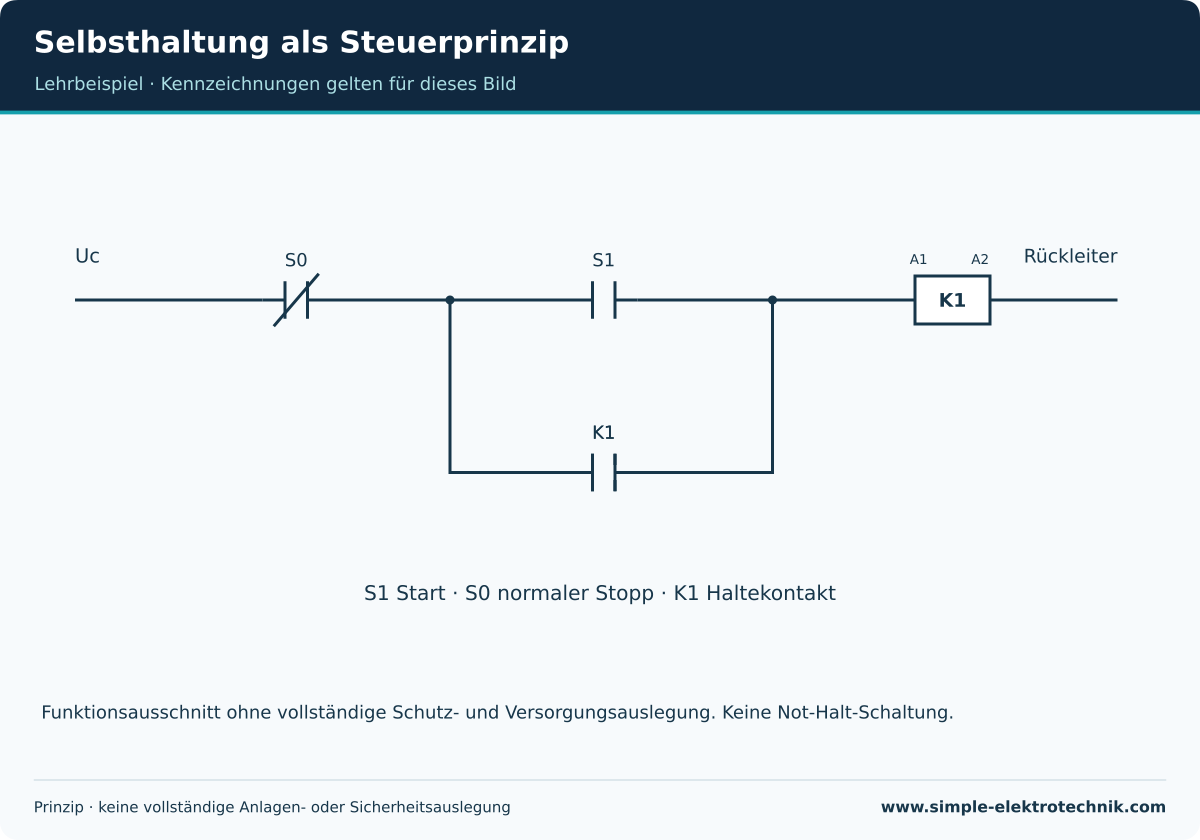 Start- und Haltekontakt parallel; normaler Stopppfad davor.