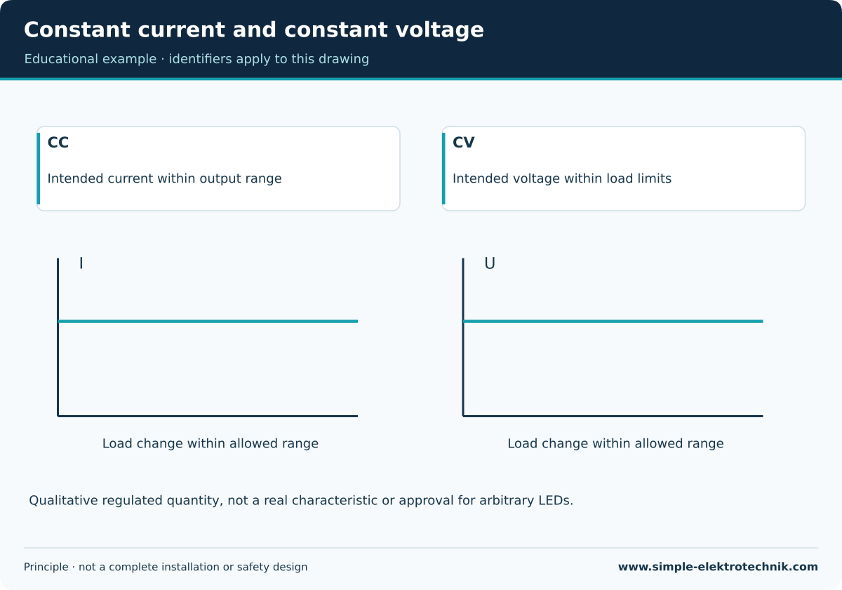 Constant current and constant voltage Qualitative comparison of the regulated output quantity.