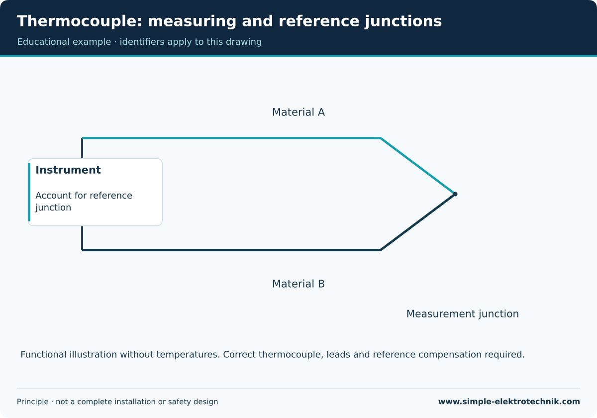 Thermocouple: measuring and reference junctions Thermoelectric principle, not a complete measurement setup.