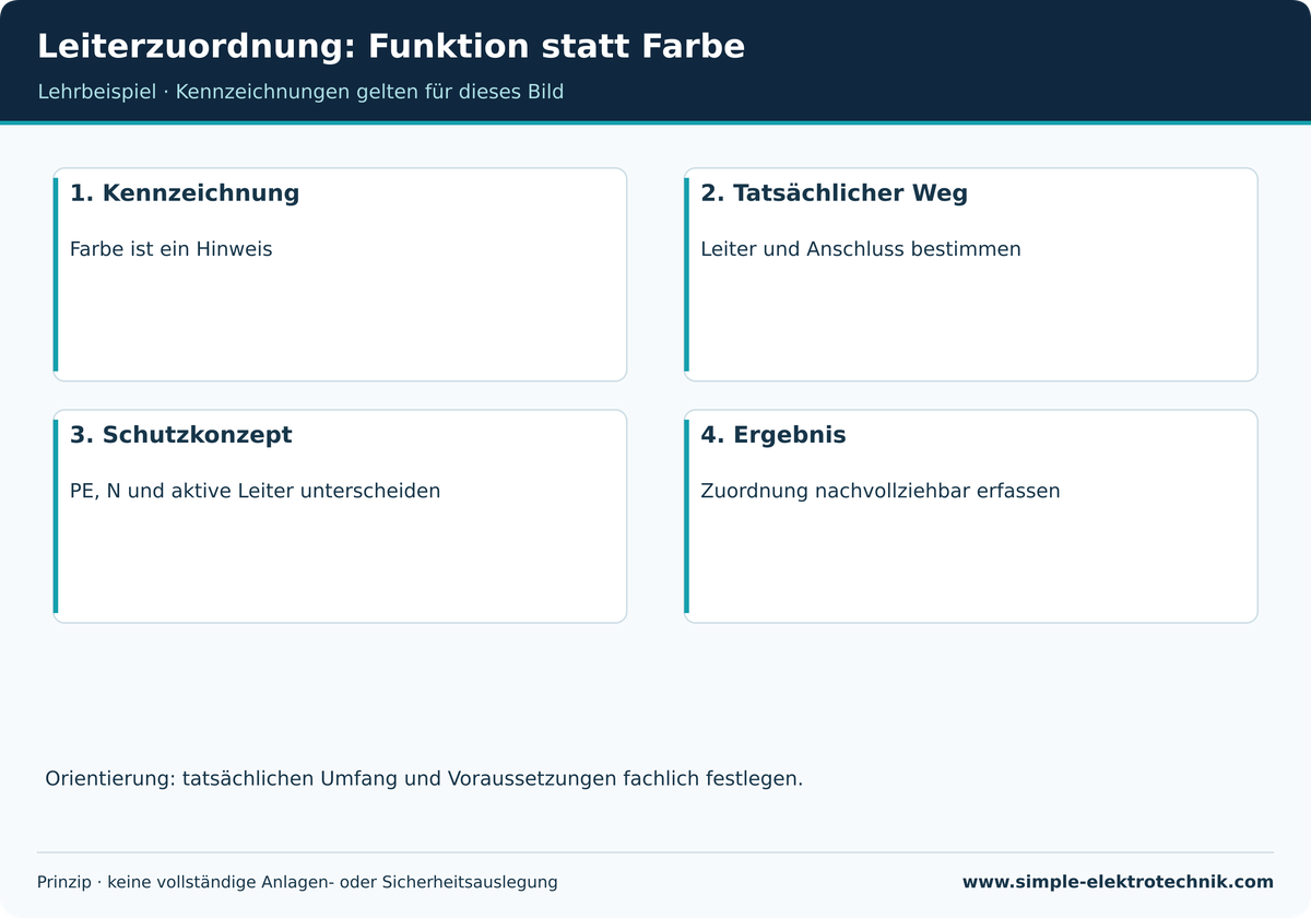 Lehrdarstellung: Leiterzuordnung: Funktion statt Farbe. Grenzen und Voraussetzungen im zugehörigen Text beachten.