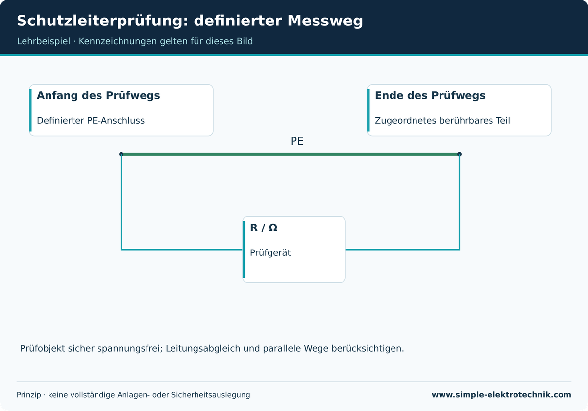 Schutzleiterprüfung: definierter Messweg Vorgesehener PE-Weg und zugeordnete Messpunkte im sicheren Prüfzustand.