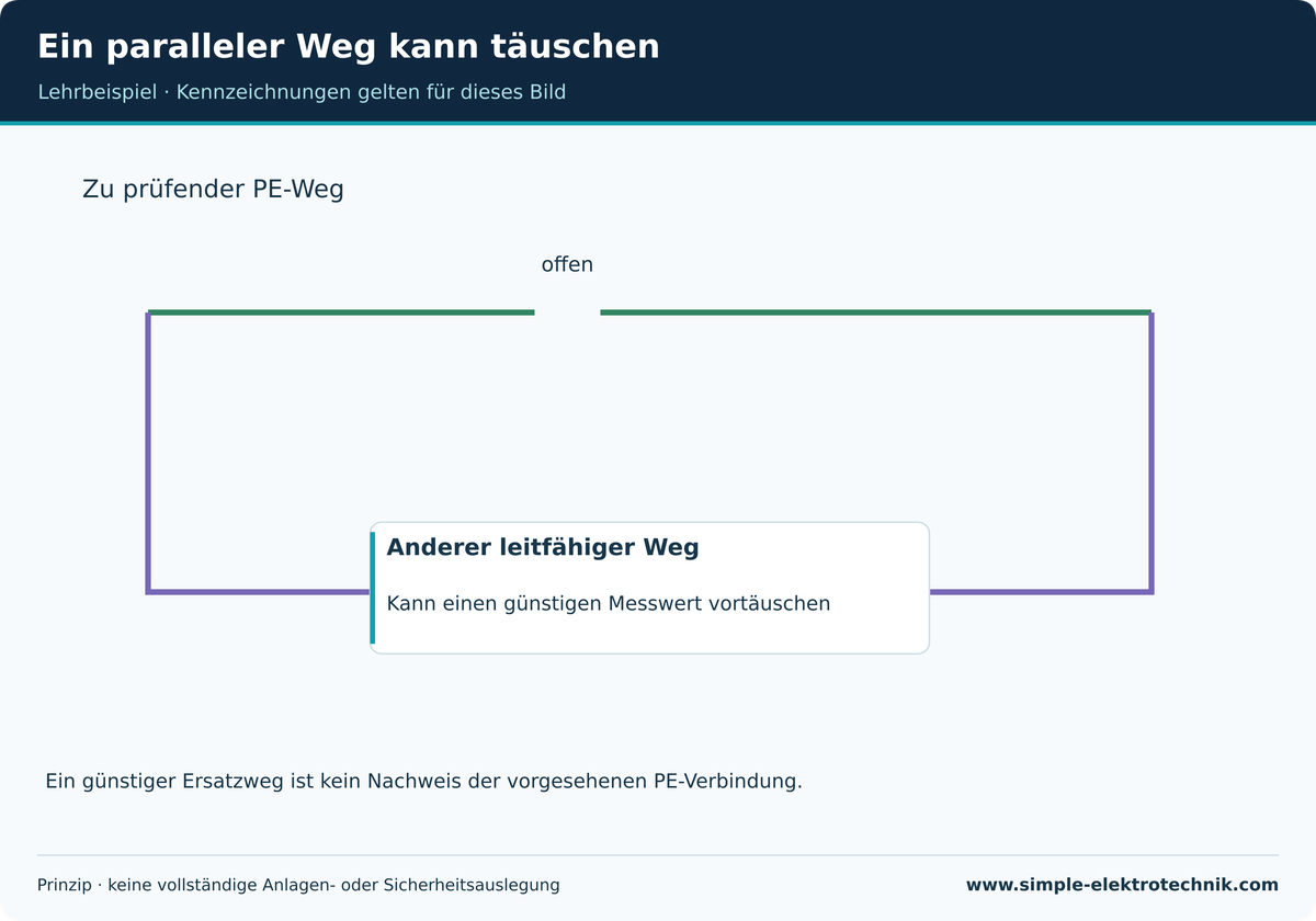 Ein paralleler Weg kann täuschen Unterbrochener Sollweg und anderer leitfähiger Weg: niedriger Wert allein genügt nicht.