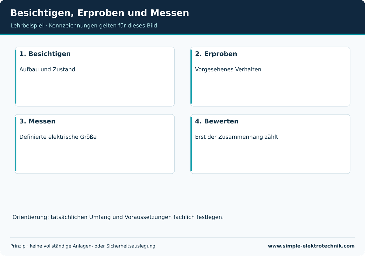 Besichtigen, Erproben und Messen Vier ergänzende Aufgaben; eine einzelne Messung ersetzt nicht die Gesamtbewertung.