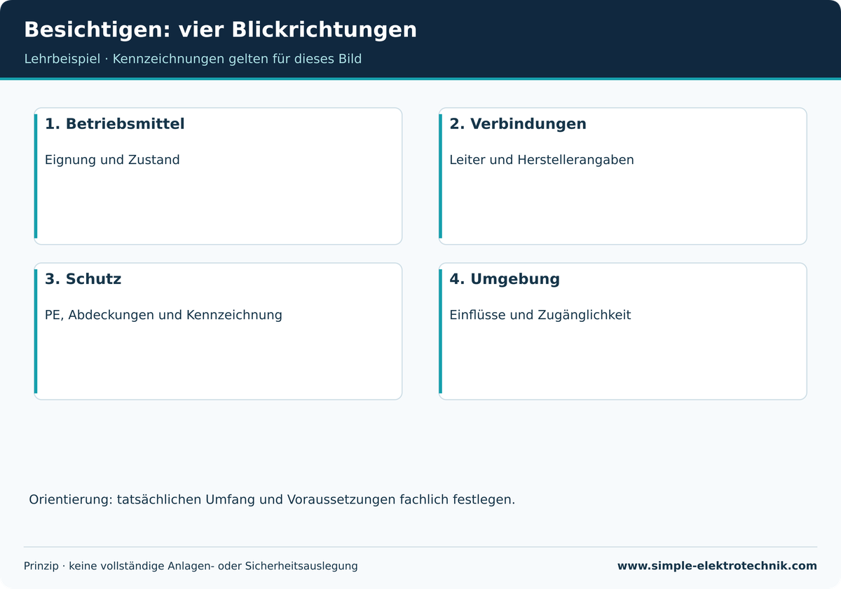 Lehrdarstellung: Besichtigen: vier Blickrichtungen. Grenzen und Voraussetzungen im zugehörigen Text beachten.
