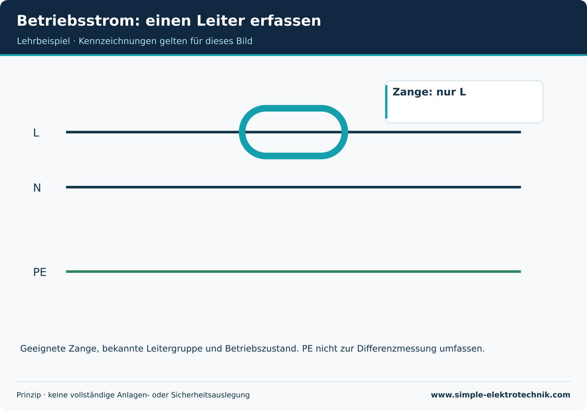 Betriebsstrom: einen Leiter erfassen Die geeignete Zange erfasst hier L allein; das ist keine Differenzstrommessung.