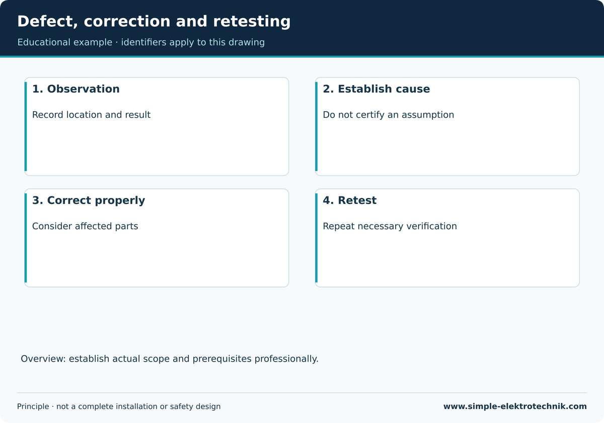 Defect, correction and retesting Teaching illustration: Defect, correction and retesting. See the accompanying text for prerequisites and limits.
