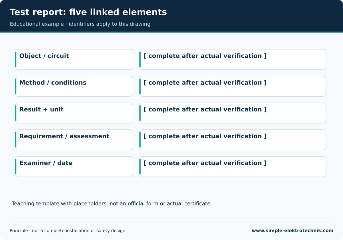 Test report: five linked elements Blank teaching template: placeholders are not actual readings.