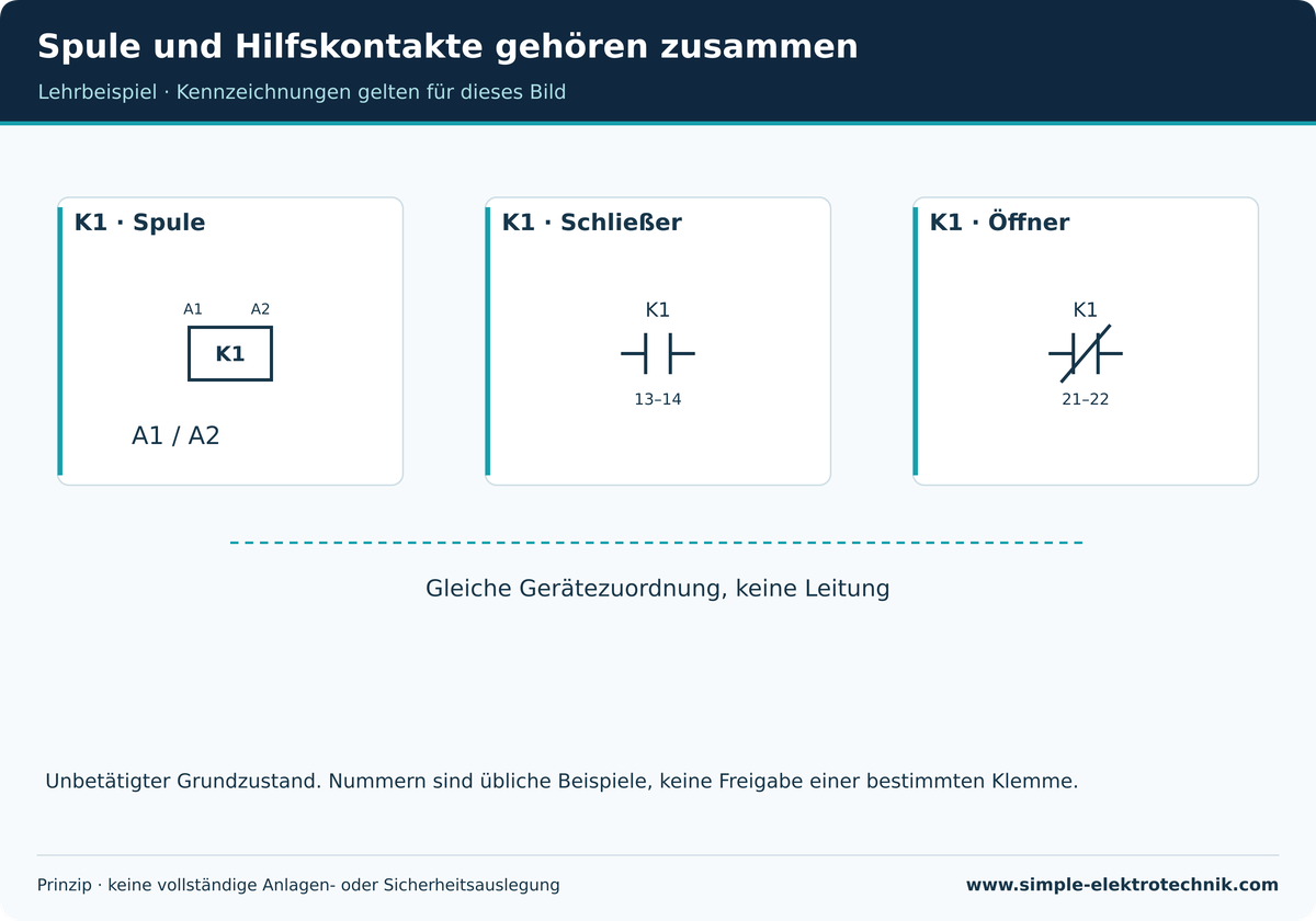 Spule und Hilfskontakte gehören zusammen Spule und Hilfskontakte gehören zusammen